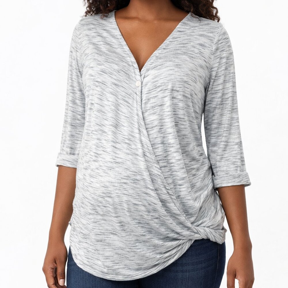 Jessica Simpson Nursing Top Grey Space Dye Faux Wrap Maternity Blouse Size M
